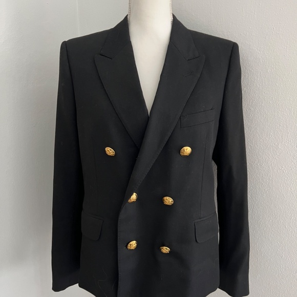 CELINE Black Classic Suit Wool Blazer Sz 42 Stunning Gold Buttons Work Wear